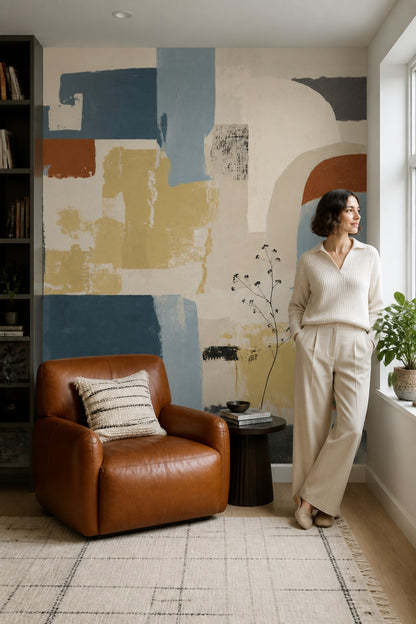 Abstract Wallpaper Geometric Brushstroke Removable Wall Decor