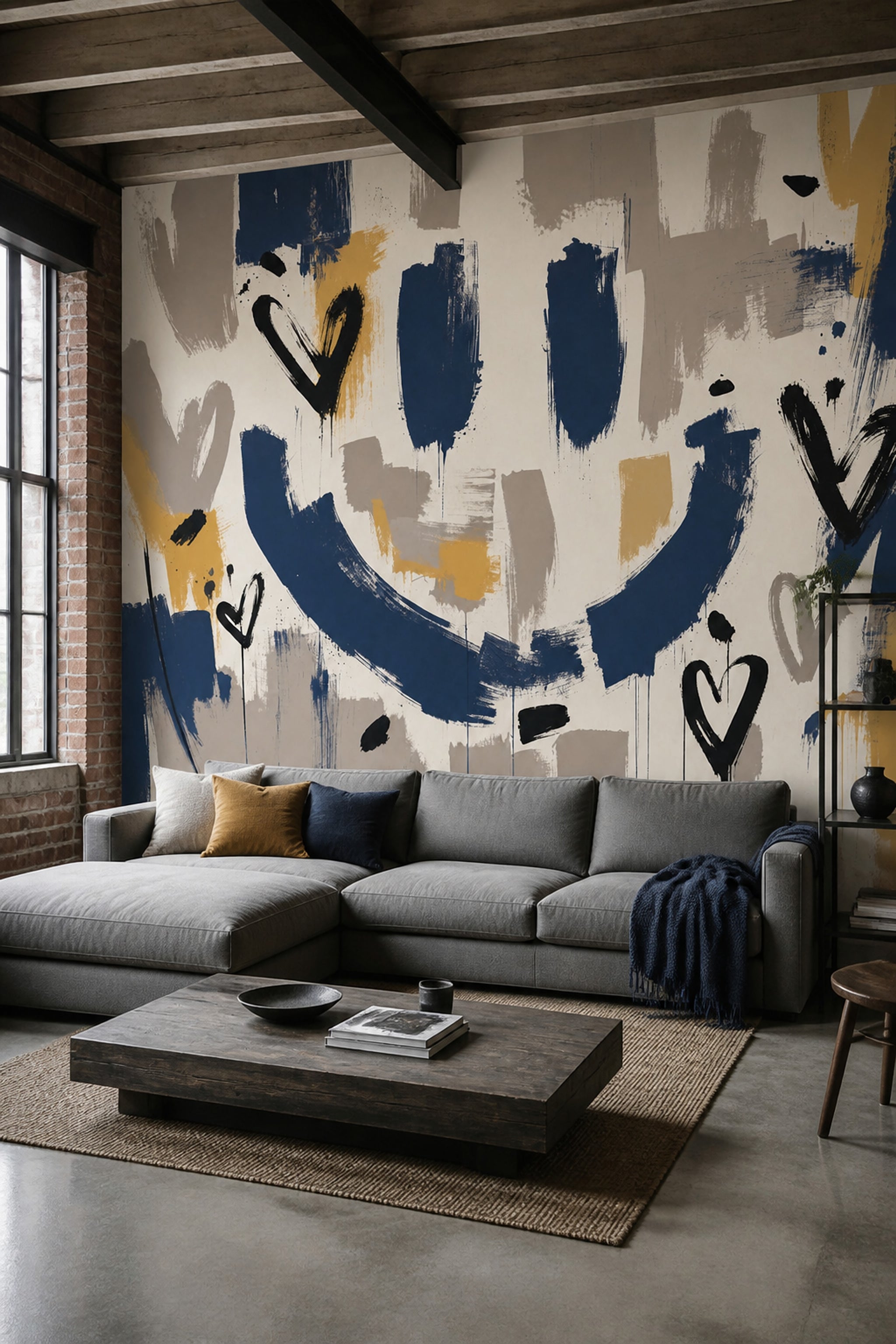 Abstract Wallpaper Navy Brushstrokes Paint Splatter Wall Mural