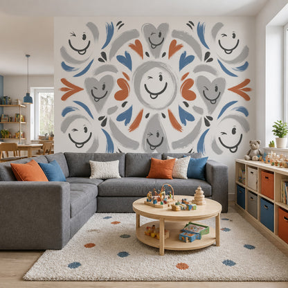 Smiley Faces Wallpaper Playful Removable Whimsical Wall Decor