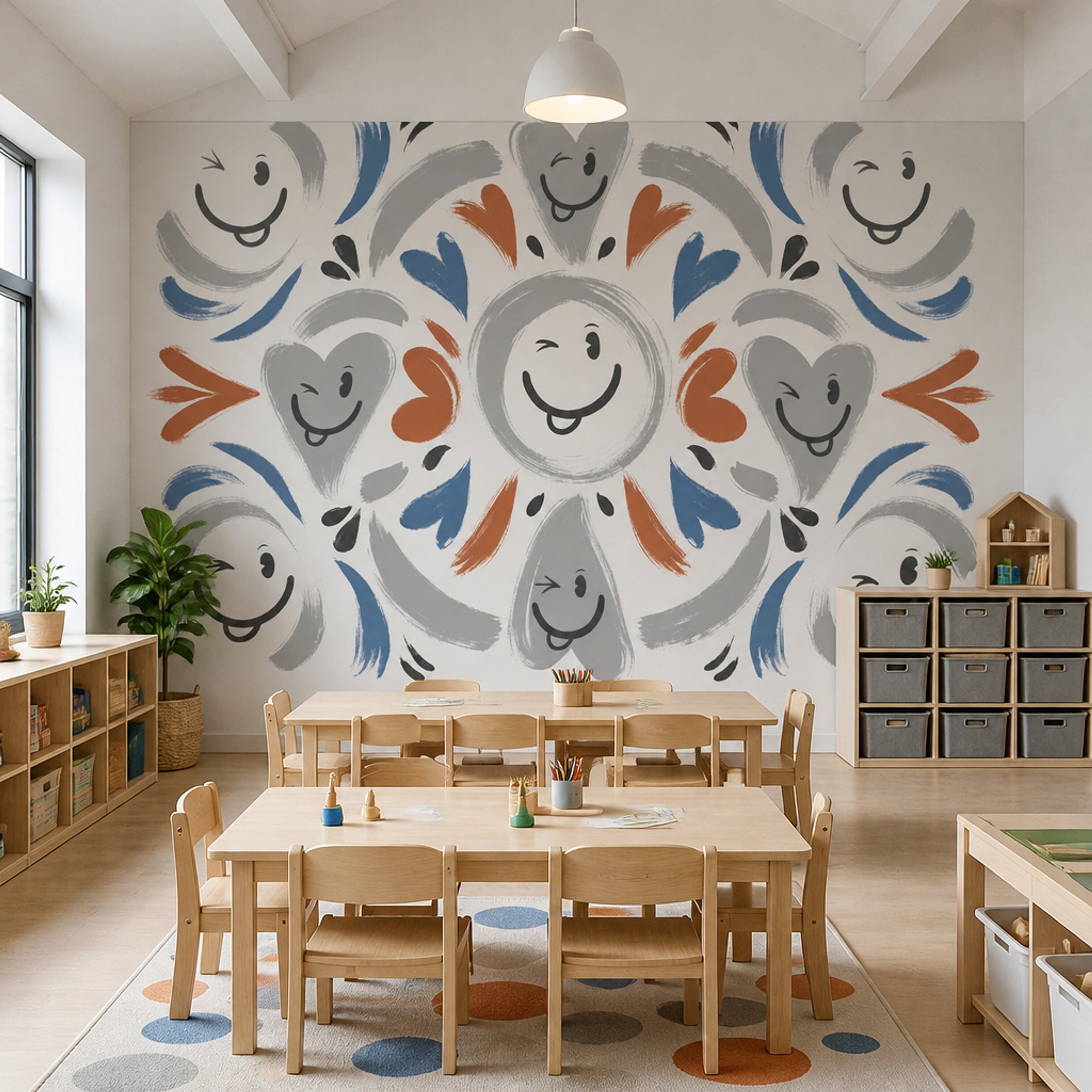 Smiley Faces Wallpaper Playful Removable Whimsical Wall Decor