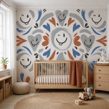Smiley Faces Wallpaper Playful Removable Whimsical Wall Decor