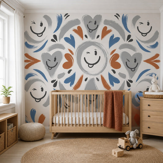 Smiley Faces Wallpaper Playful Removable Whimsical Wall Decor