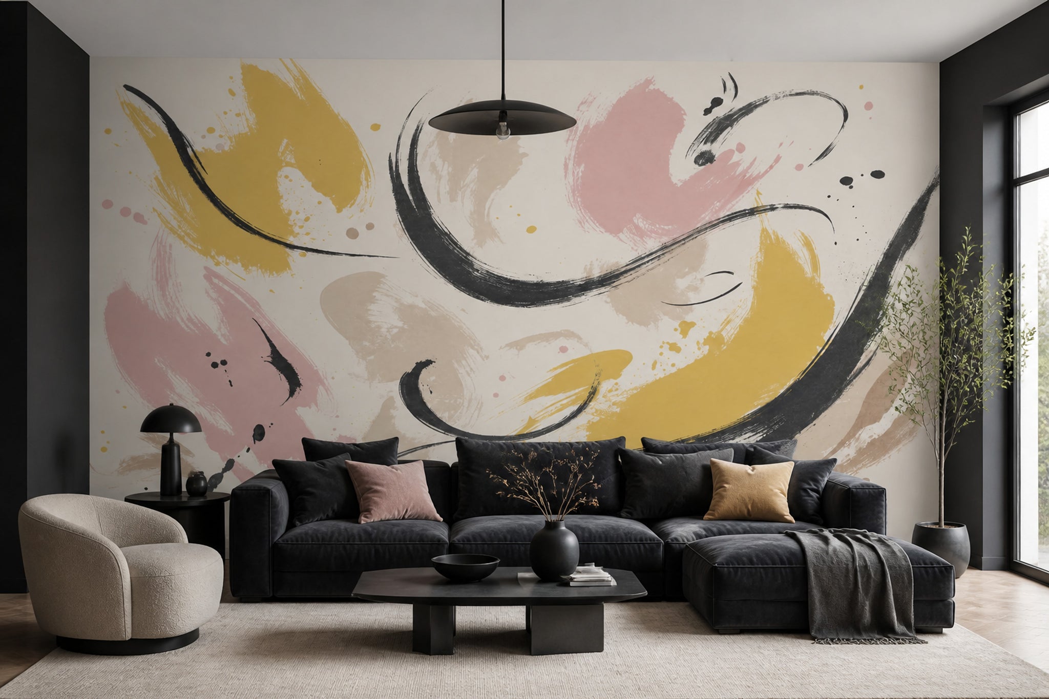 Abstract Wallpaper Brushstrokes Removable Calligraphic Wall Decor