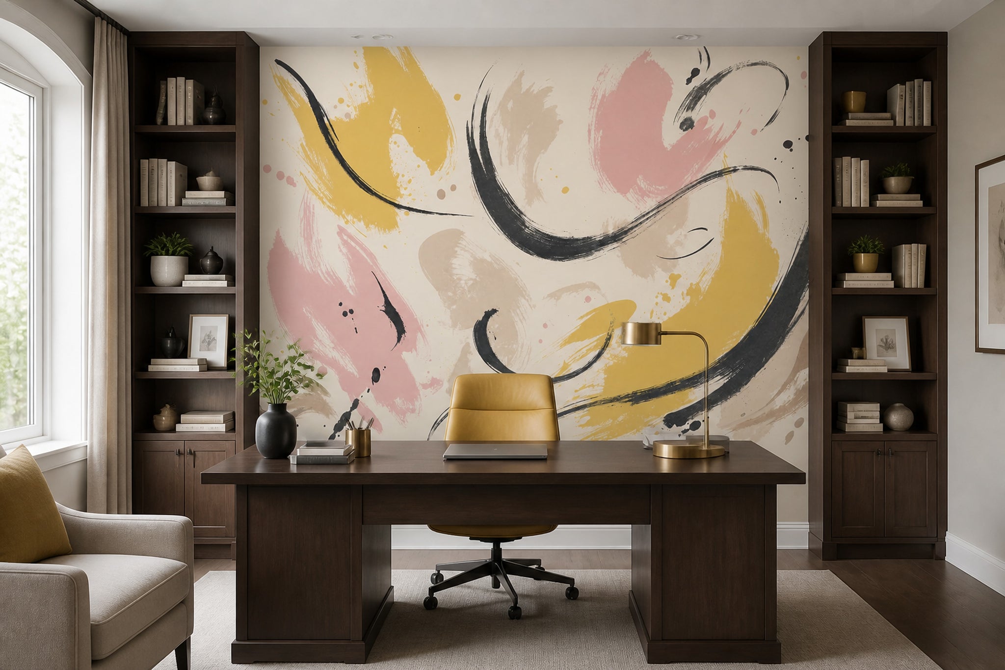Abstract Wallpaper Brushstrokes Removable Calligraphic Wall Decor