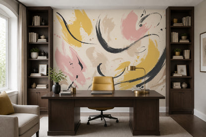 Abstract Wallpaper Brushstrokes Removable Calligraphic Wall Decor