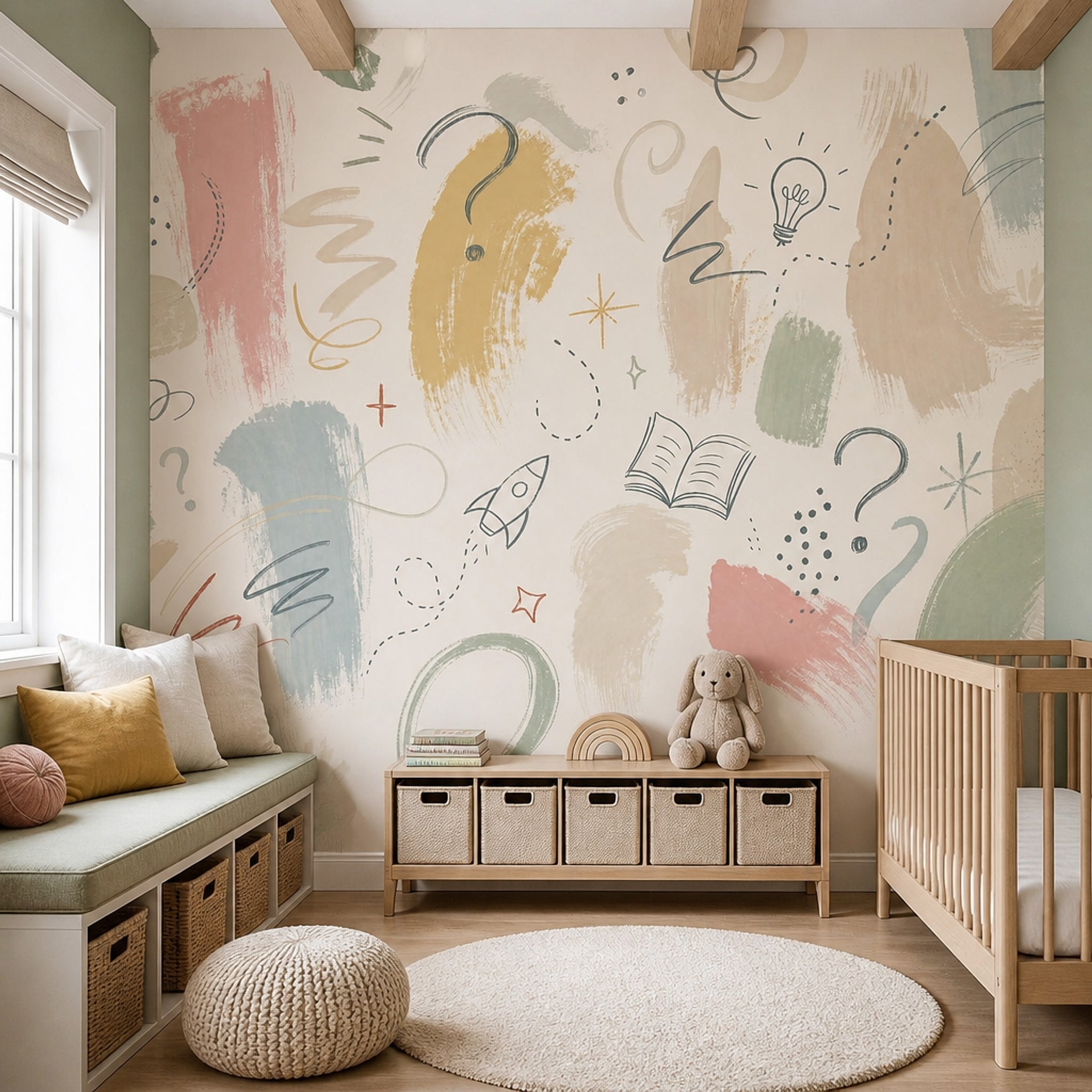 Pastel Wallpaper Doodles Creative Removable Wall Decor