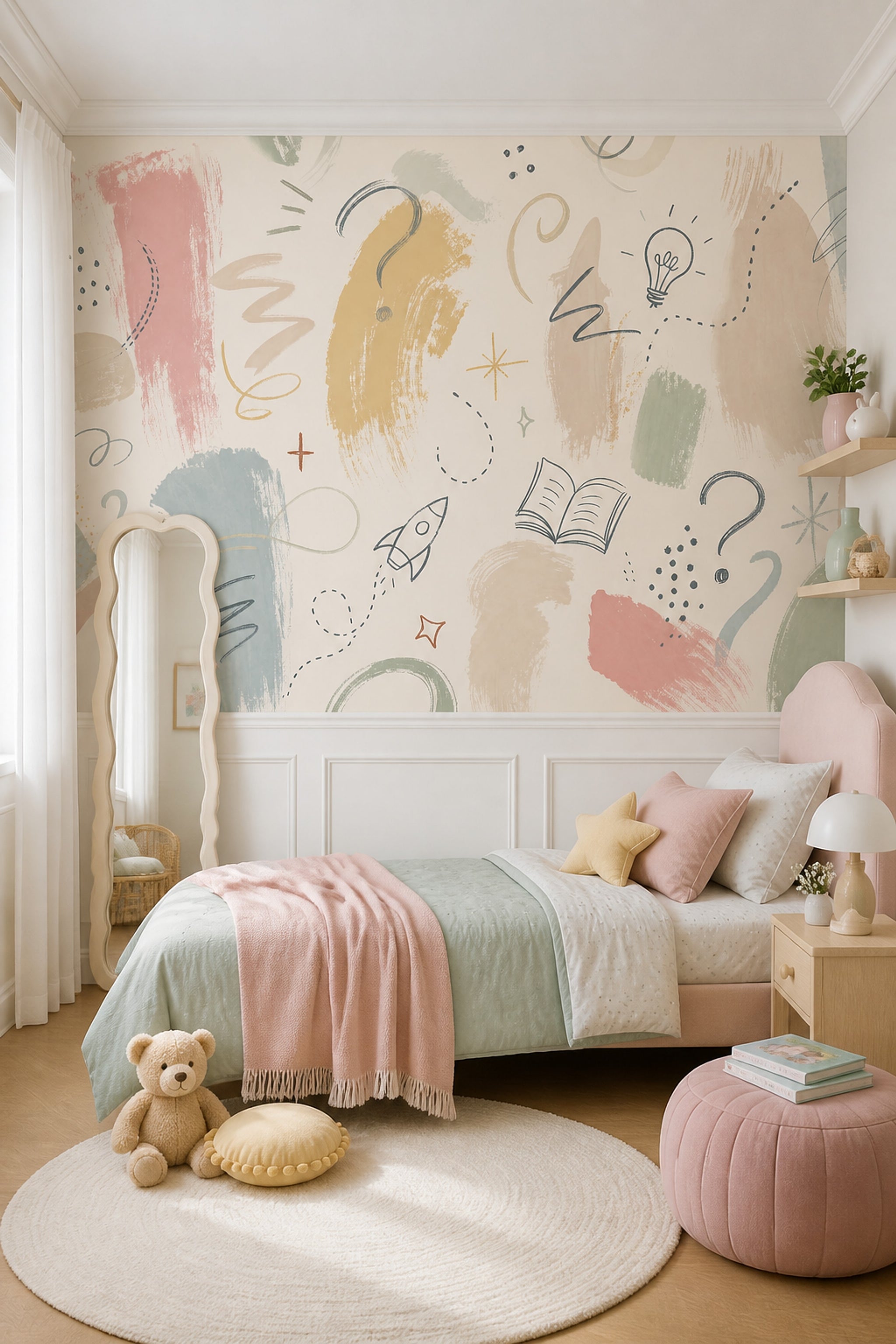 Pastel Wallpaper Doodles Creative Removable Wall Decor