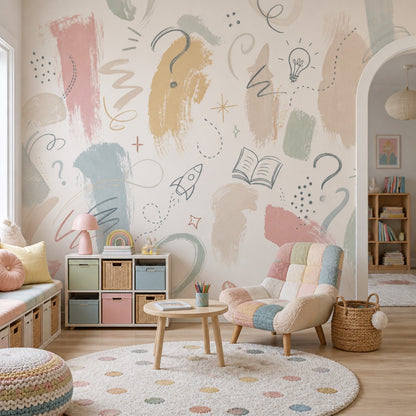 Pastel Wallpaper Doodles Creative Removable Wall Decor