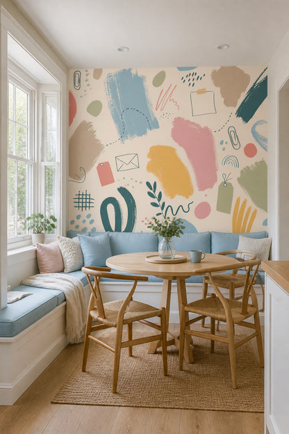 Abstract Wallpaper Cream Background Removable Pastel Wall Decor