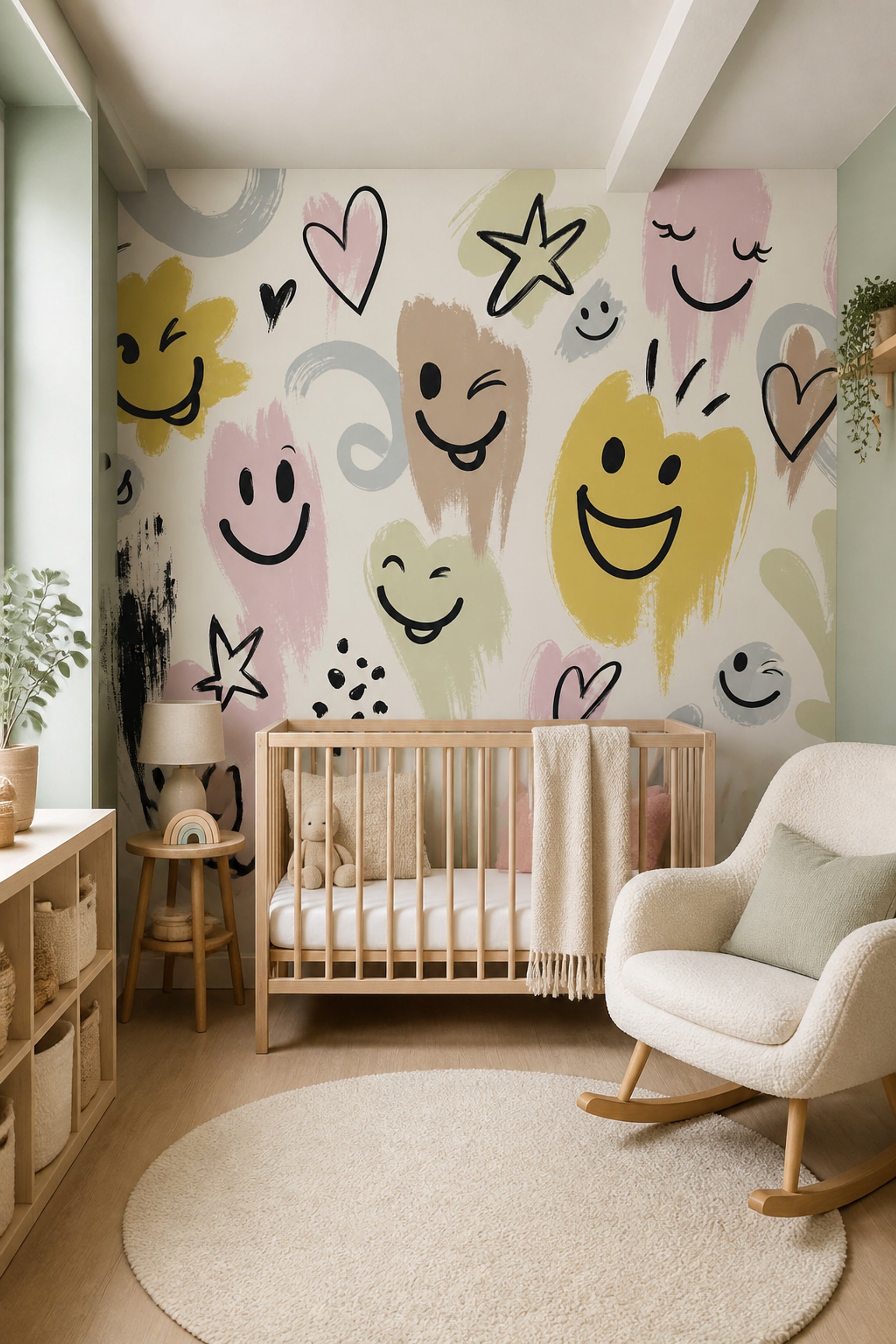 Smiley Faces Wallpaper Hearts Doodle Removable Wall Decor