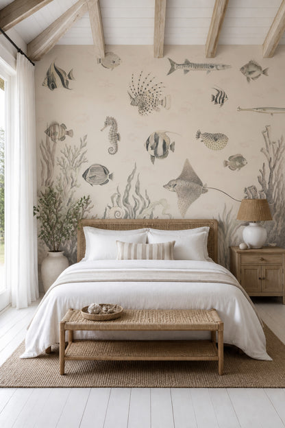 Marine Life Wallpaper Coastal Vintage Wall Mural