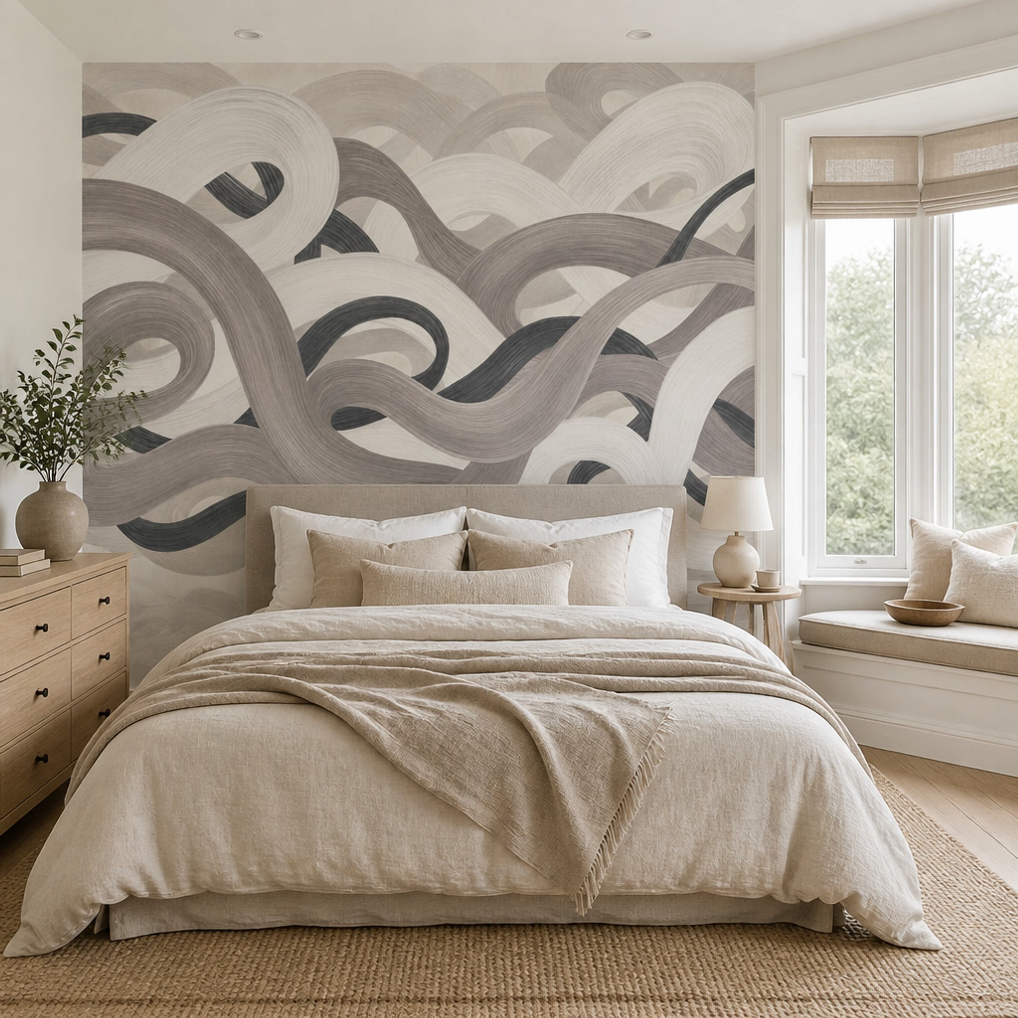 Looping Ribbons Wallpaper Brushstroke Texture Modern Wall Mural