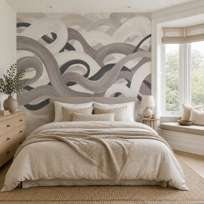 Looping Ribbons Wallpaper Brushstroke Texture Modern Wall Mural