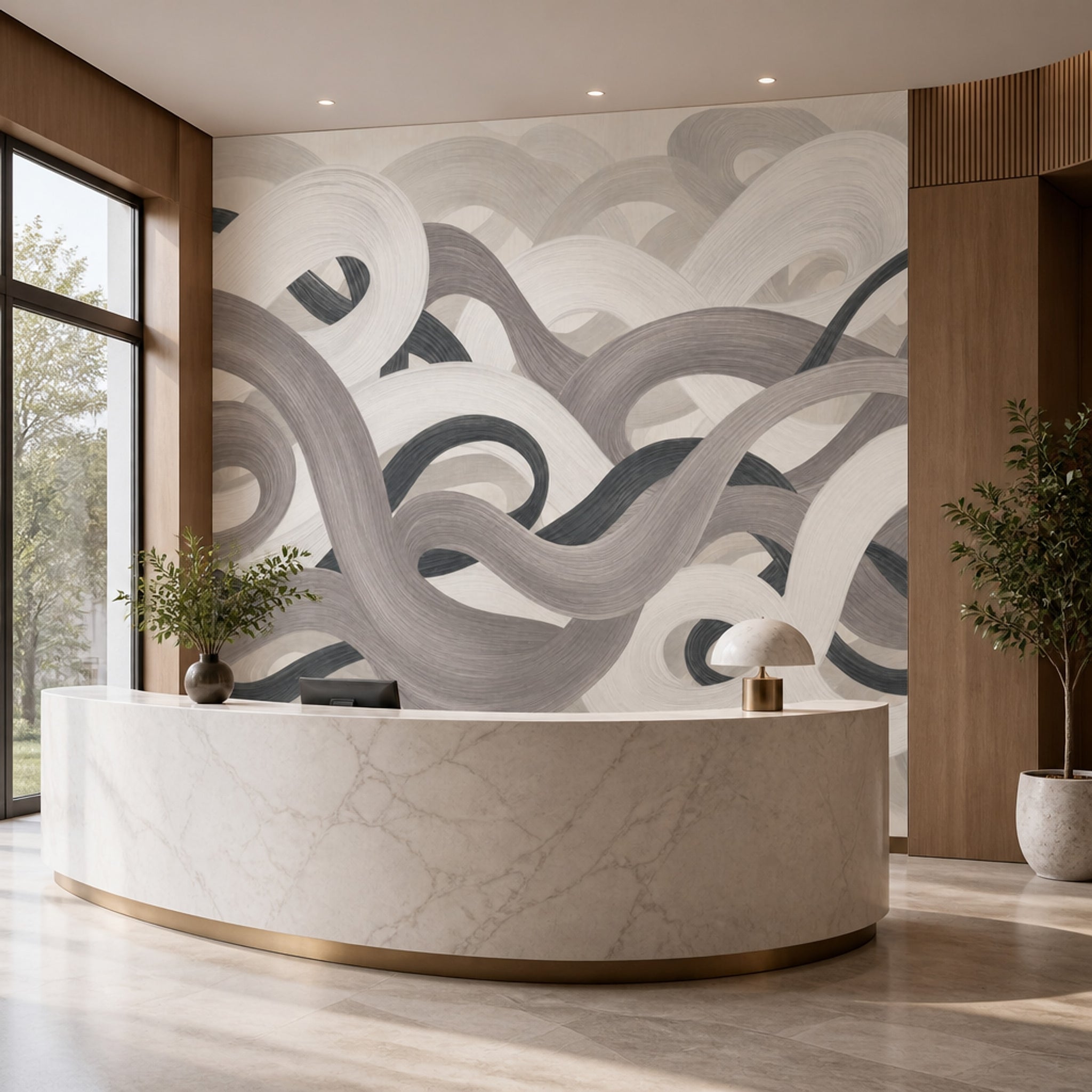 Looping Ribbons Wallpaper Brushstroke Texture Modern Wall Mural