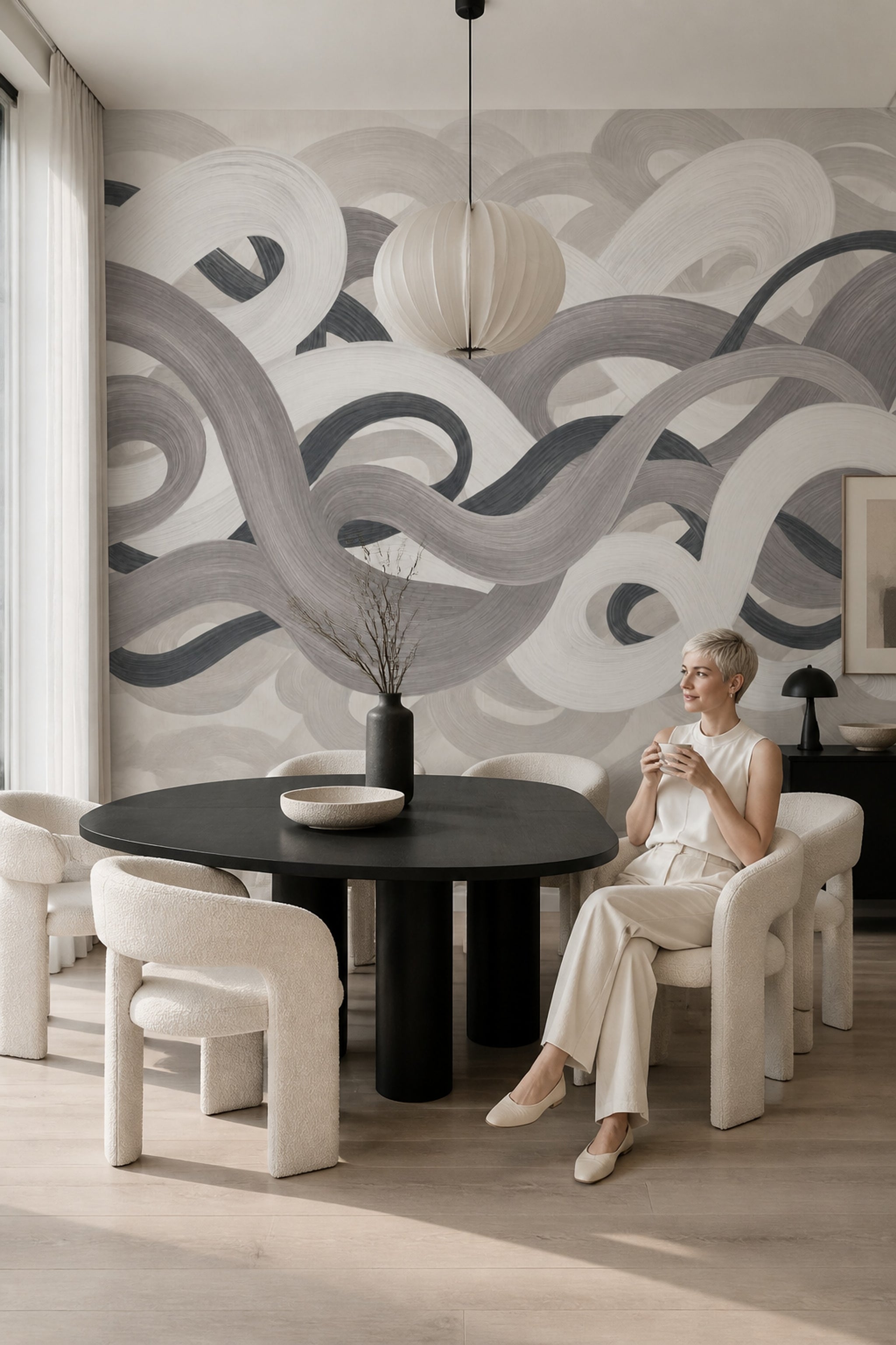 Looping Ribbons Wallpaper Brushstroke Texture Modern Wall Mural