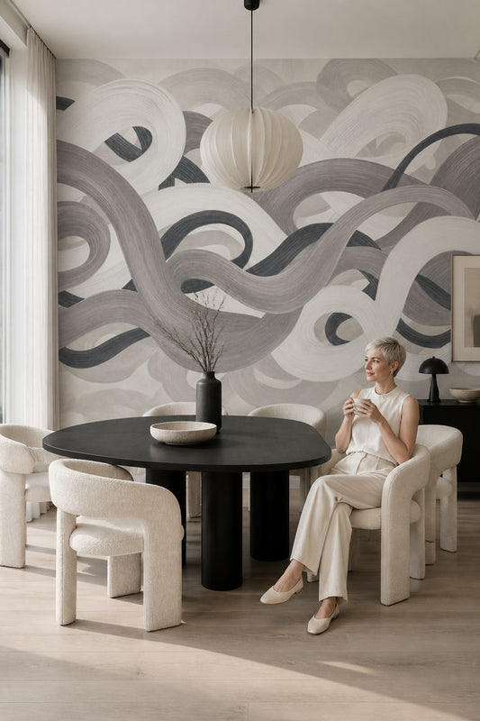 Looping Ribbons Wallpaper Brushstroke Texture Modern Wall Mural