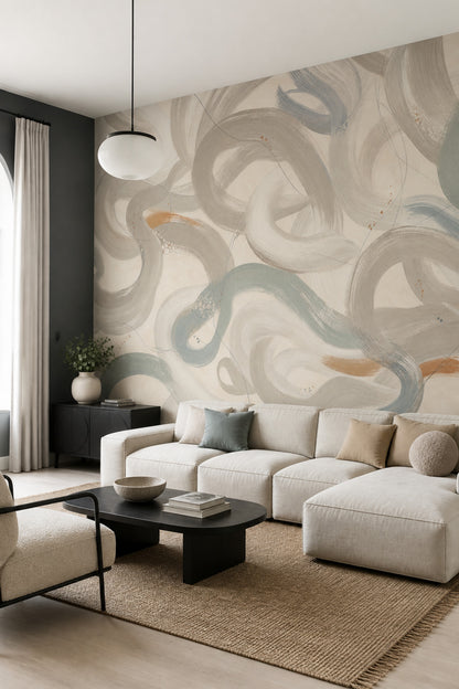 Abstract Wallpaper Brushstrokes Removable Neutral Wall Decor
