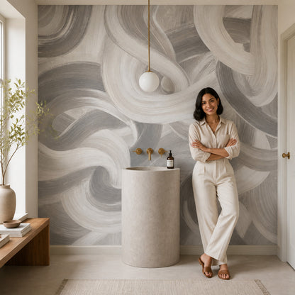 Abstract Wallpaper Brushstroke Swirl Wall Mural