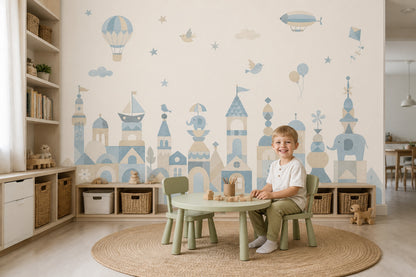 Hot Air Balloon Wallpaper Pastel Cityscape Kids Removable Wall Decor