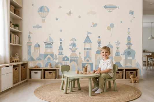 Hot Air Balloon Wallpaper Pastel Cityscape Kids Removable Wall Decor