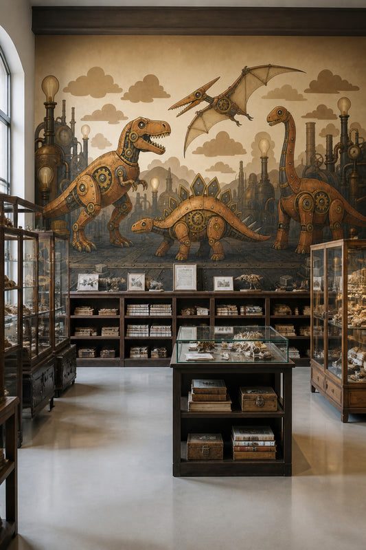 Mechanical Dinosaurs Wallpaper Steampunk Removable Vintage Wall Decor