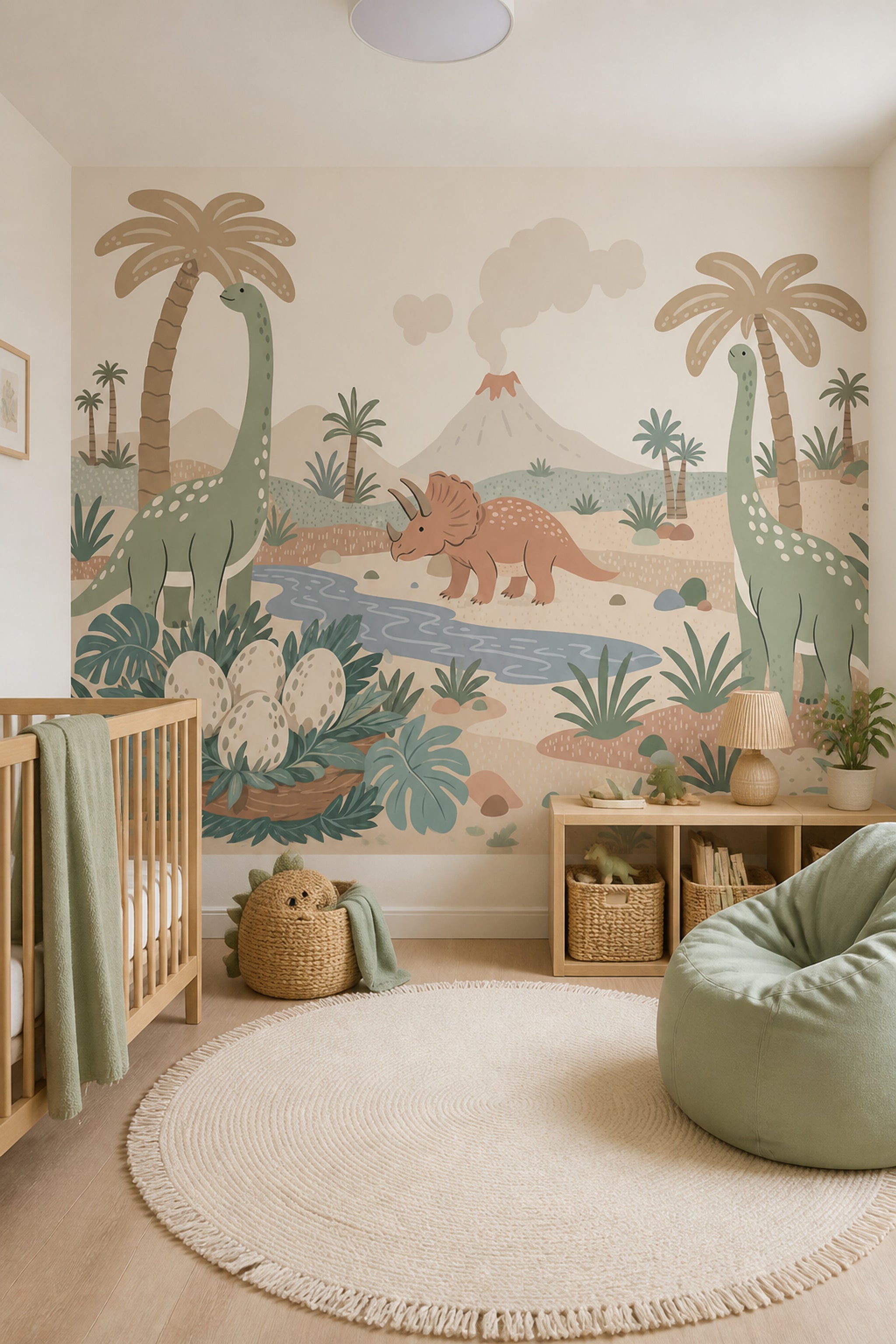 Dinosaur Landscape Wallpaper Prehistoric Scene Tropical Valley Wall Mural