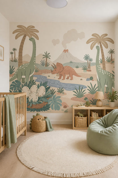 Dinosaur Landscape Wallpaper Prehistoric Scene Tropical Valley Wall Mural