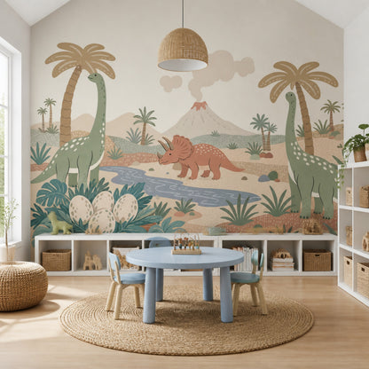 Dinosaur Landscape Wallpaper Prehistoric Scene Tropical Valley Wall Mural