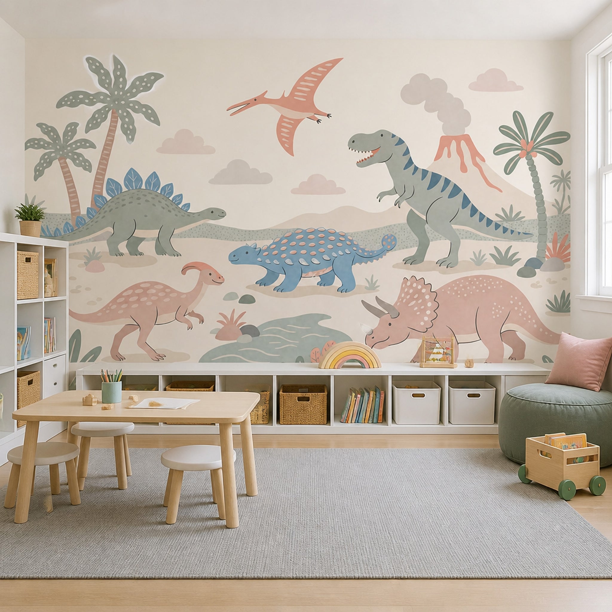Dinosaur Landscape Wallpaper Prehistoric Jungle Removable Volcano Wall Decor