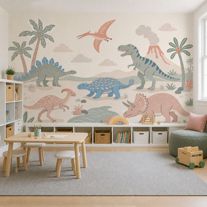 Dinosaur Landscape Wallpaper Prehistoric Jungle Removable Volcano Wall Decor