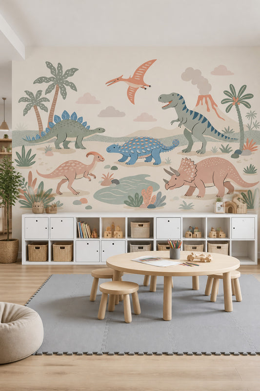 Dinosaur Landscape Wallpaper Prehistoric Jungle Removable Volcano Wall Decor