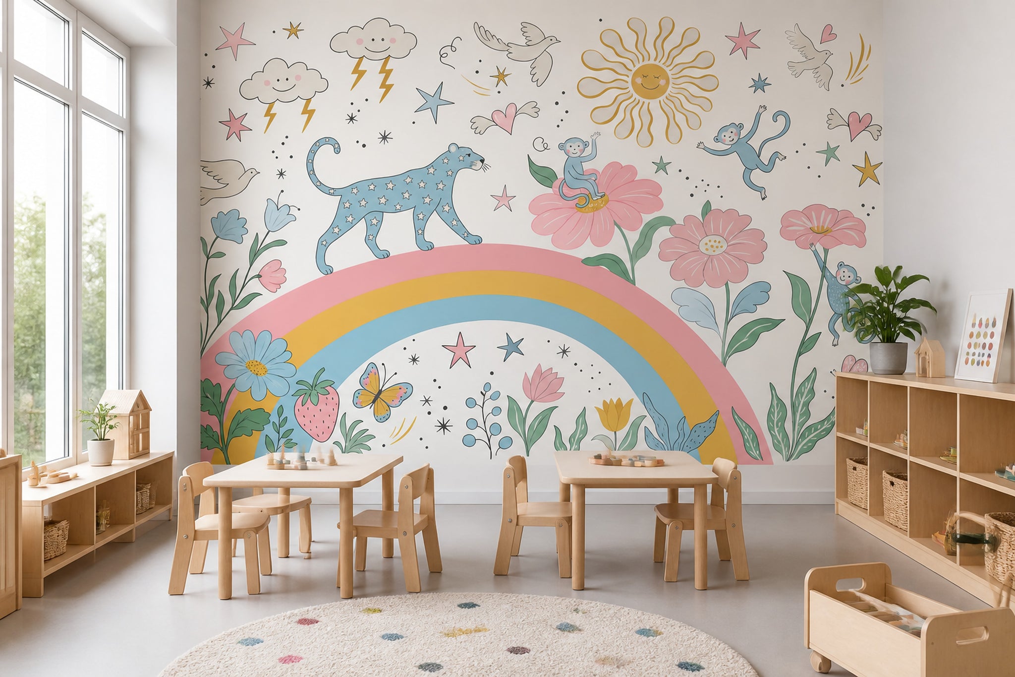 White Background Wallpaper Pastel Kids Removable Whimsical Wall Decor