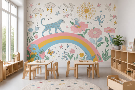White Background Wallpaper Pastel Kids Removable Whimsical Wall Decor