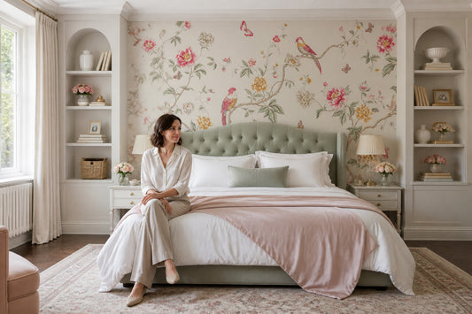 White Background Wallpaper Floral Removable Botanical Wall Decor