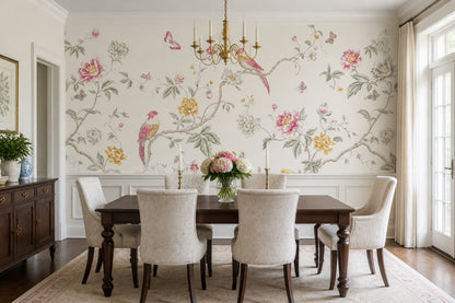 White Background Wallpaper Floral Removable Botanical Wall Decor