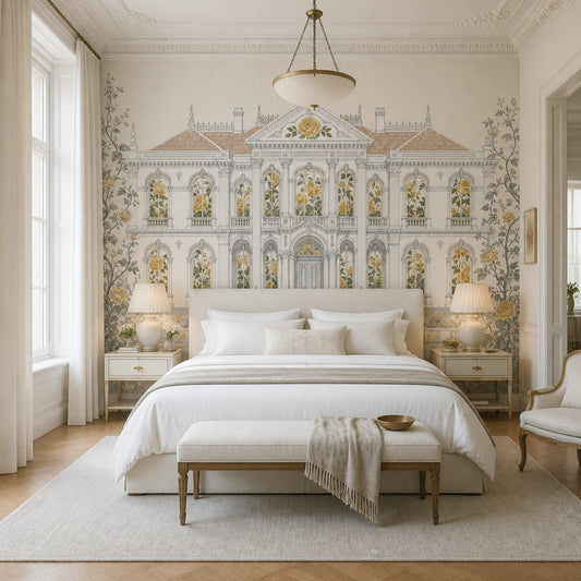 French Chateau Wallpaper Mansion Roses Wall Mural
