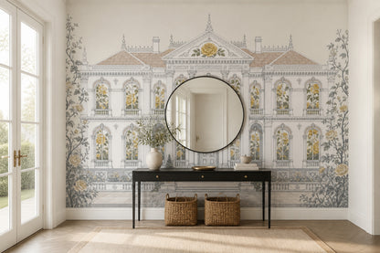 French Chateau Wallpaper Mansion Roses Wall Mural