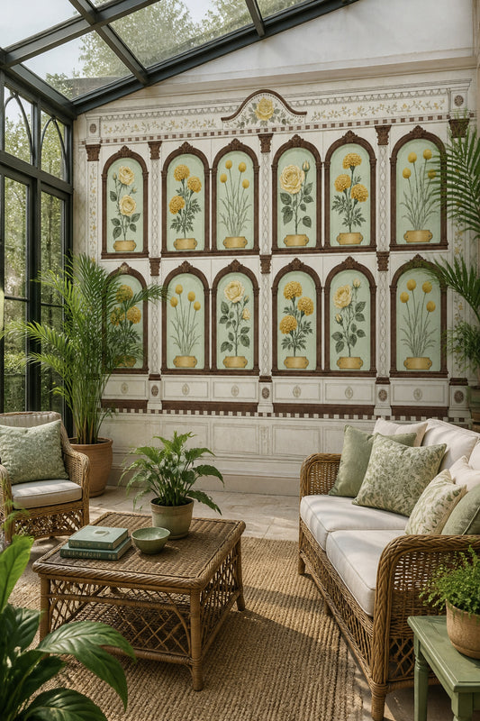 Arched Niches Wallpaper Vintage Removable Botanical Wall Decor