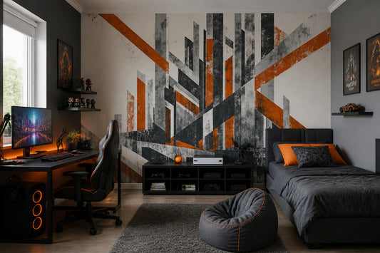 Urban Skyline Wallpaper Geometric Industrial Wall Mural