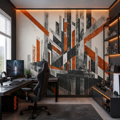 Urban Skyline Wallpaper Geometric Industrial Wall Mural