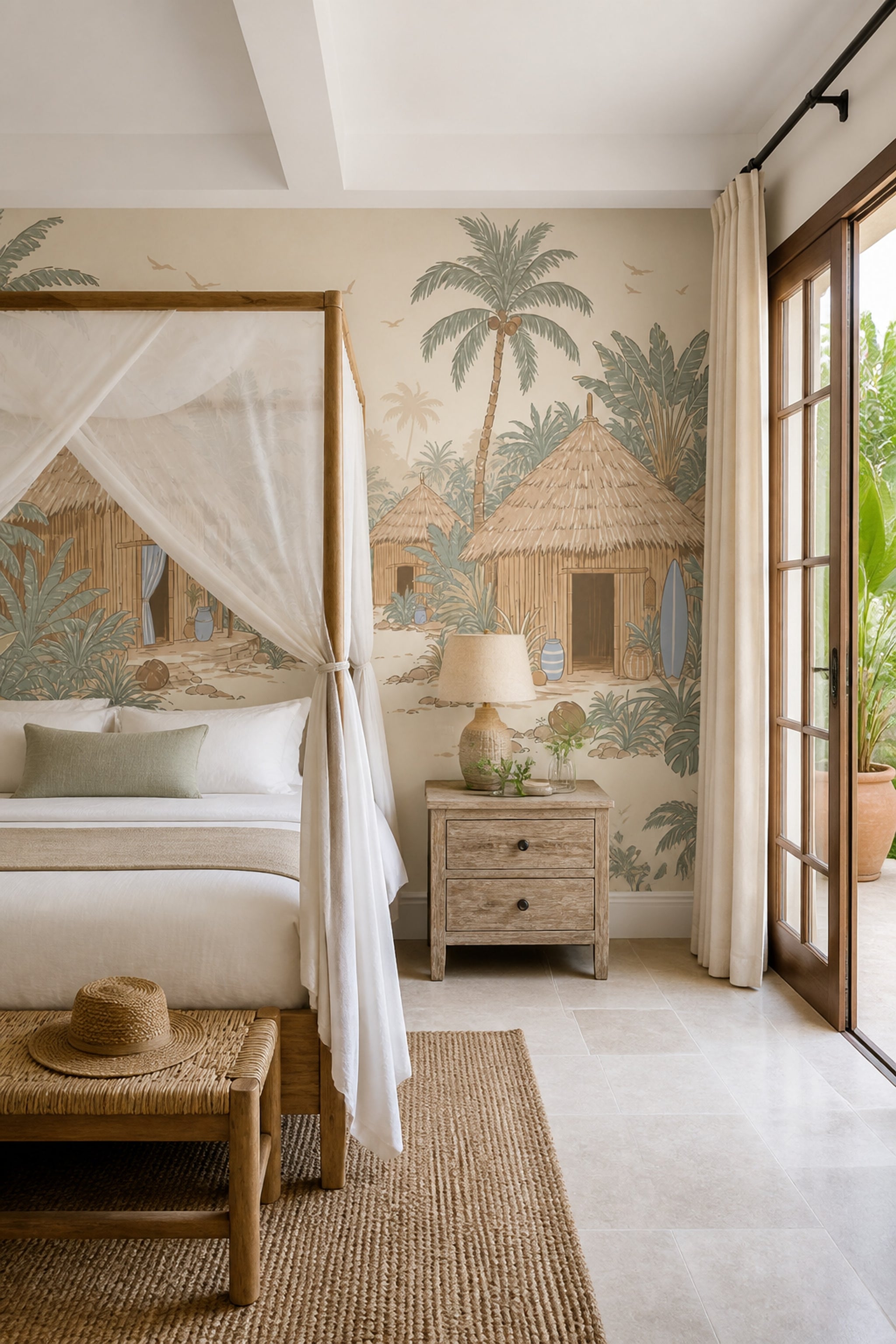 Tropical Village Wallpaper Thatched Huts Removable Palm Trees Wall Decor