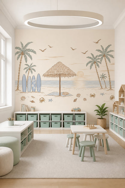 Tropical Beach Wallpaper Sunset Palm Trees Removable Wall Decor
