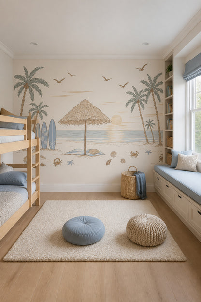 Tropical Beach Wallpaper Sunset Palm Trees Removable Wall Decor