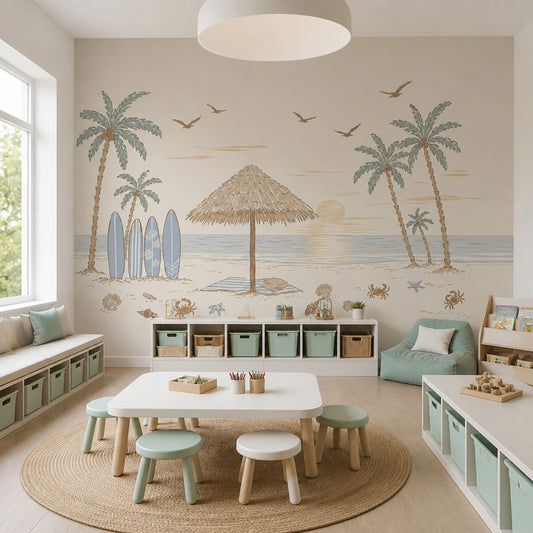 Tropical Beach Wallpaper Sunset Palm Trees Removable Wall Decor