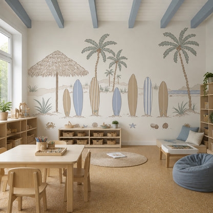 Tropical Beach Wallpaper Muted Green Coastal Wall Mural