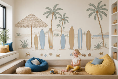 Tropical Beach Wallpaper Muted Green Coastal Wall Mural