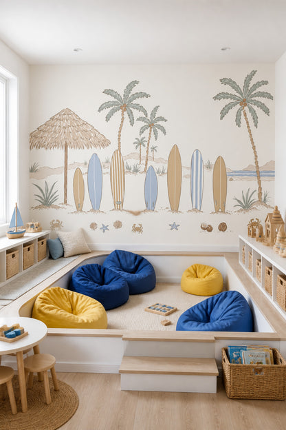 Tropical Beach Wallpaper Muted Green Coastal Wall Mural