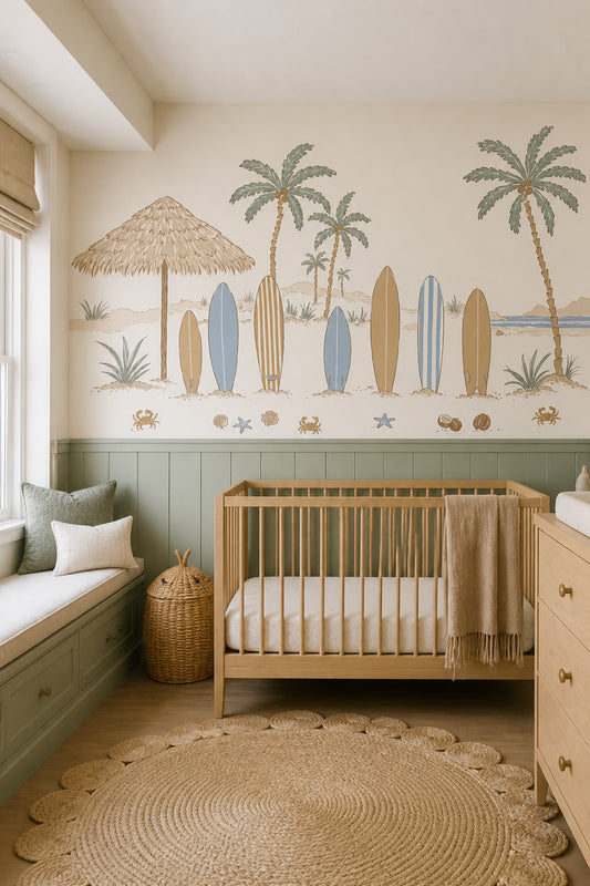 Tropical Beach Wallpaper Muted Green Coastal Wall Mural