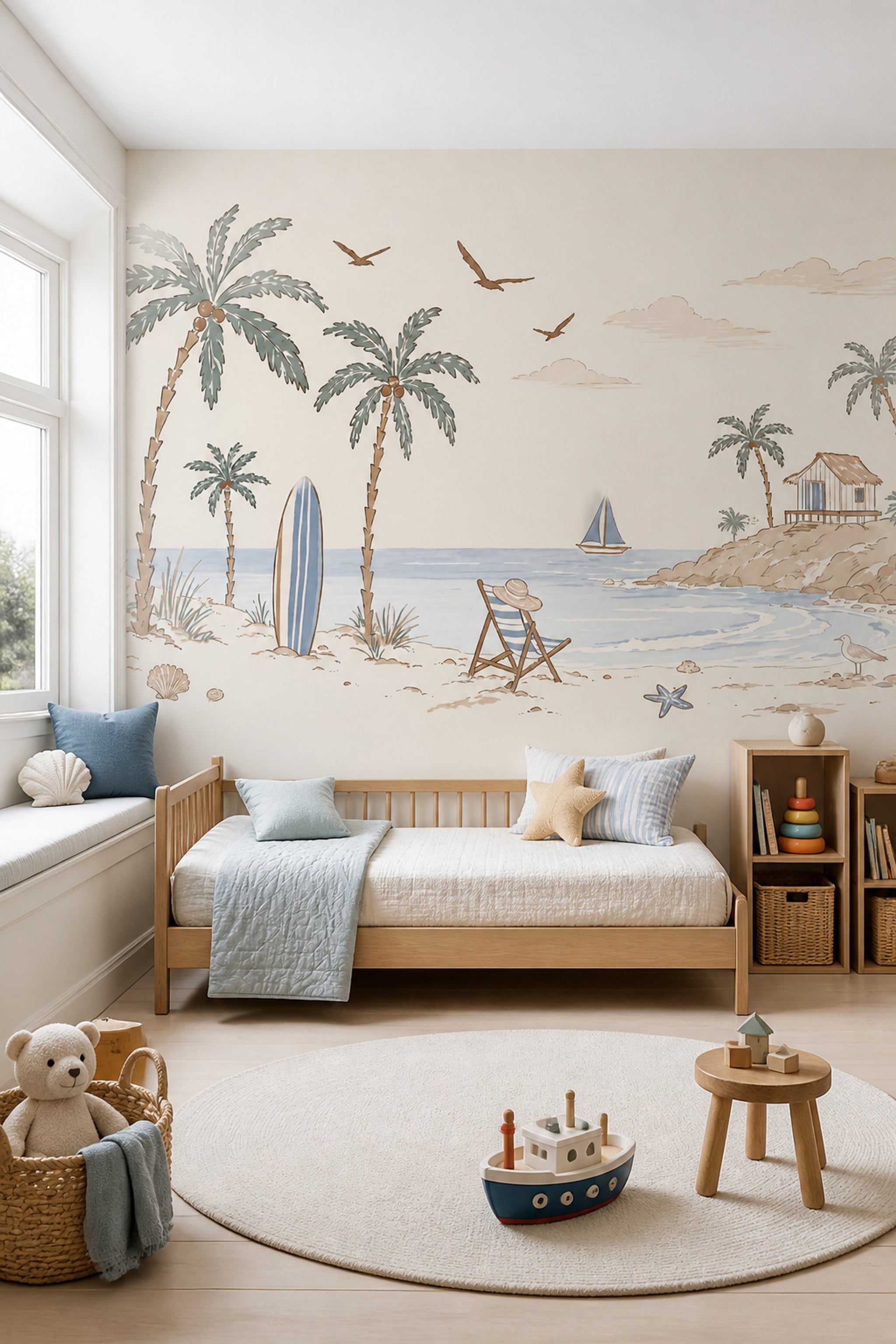 Tropical Beach Wallpaper Muted Green Removable Wall Decor