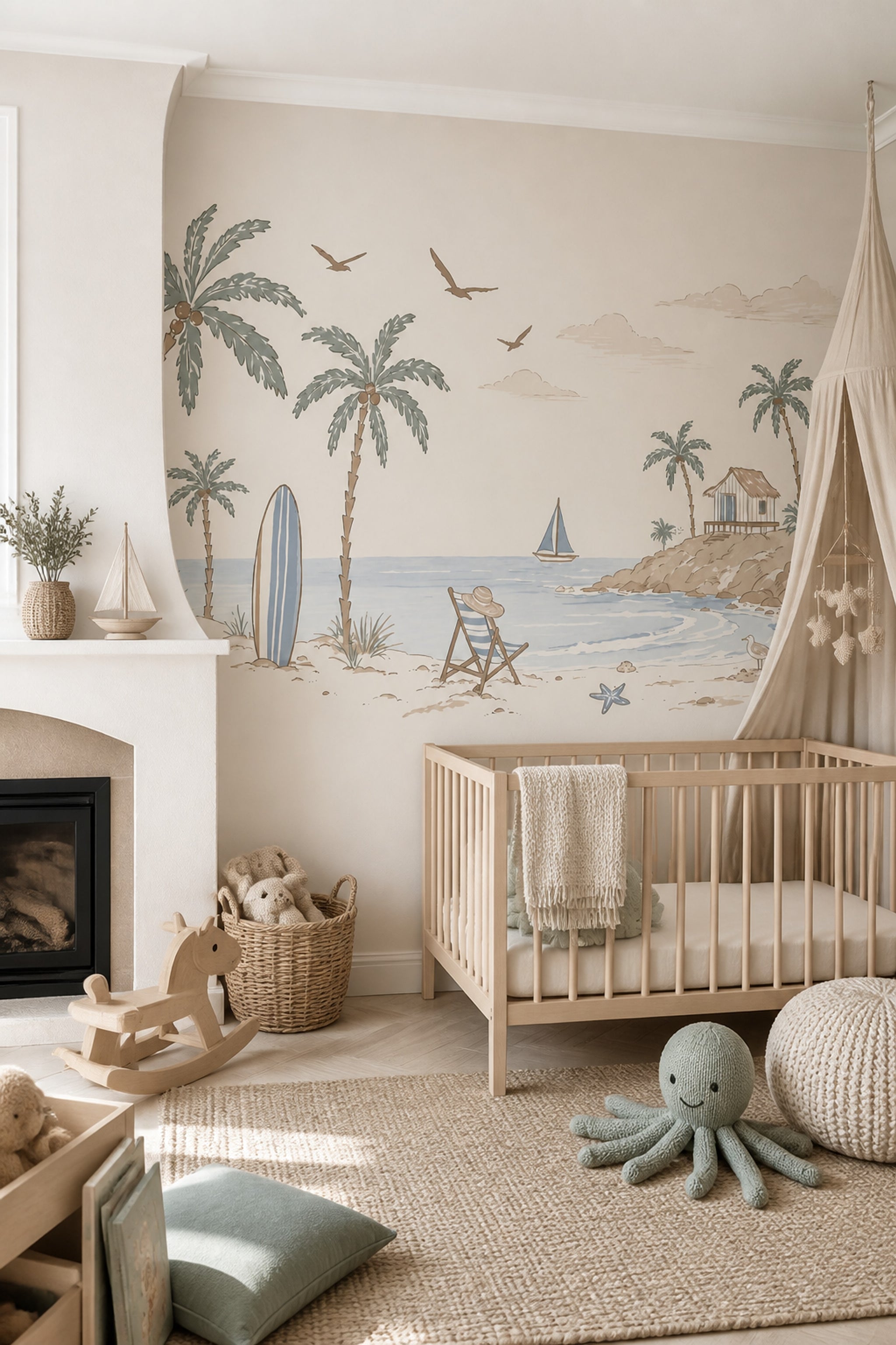 Tropical Beach Wallpaper Muted Green Removable Wall Decor